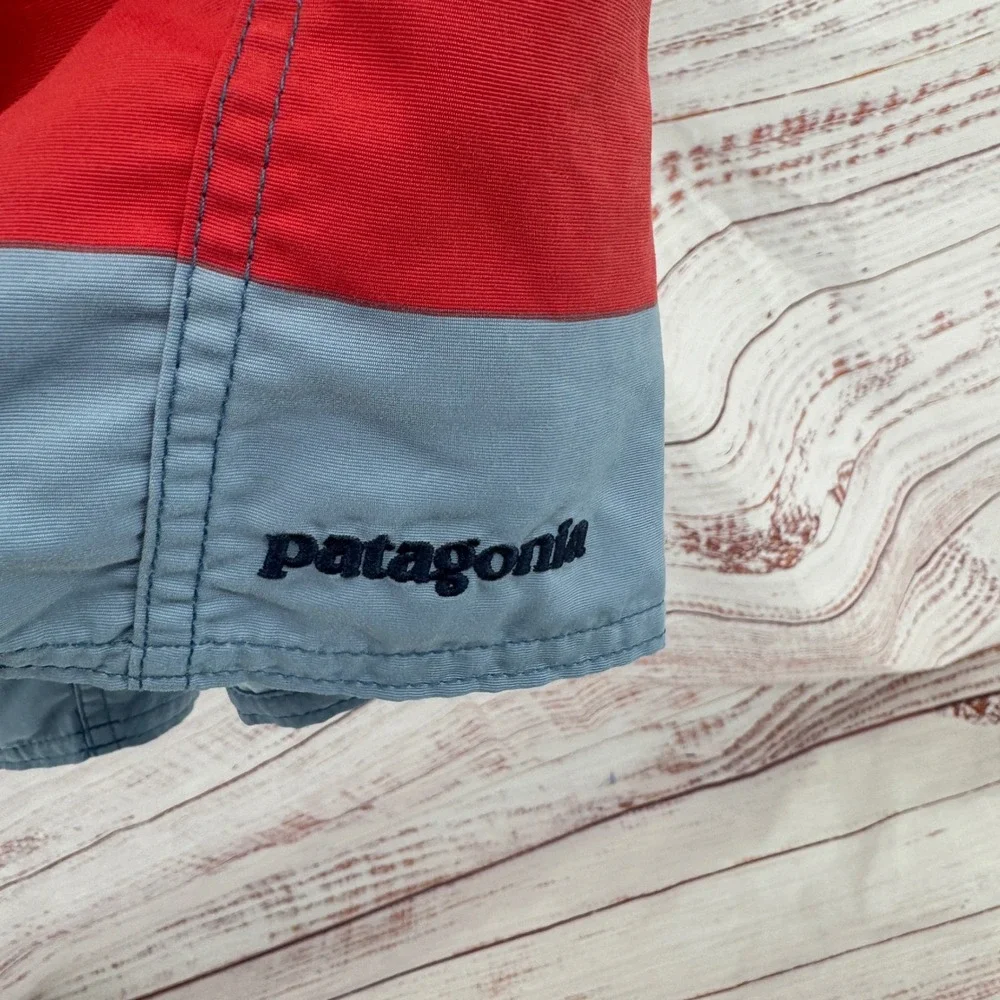 Patagonia Board Shorts Mens 36 Red Blue White Striped Swim Trunks Nylon